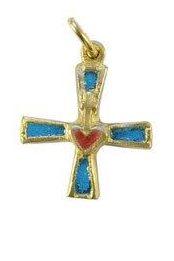 PETITE CROIX BRONZE EMAILLE   SACRE CŒUR BLEU 2CM