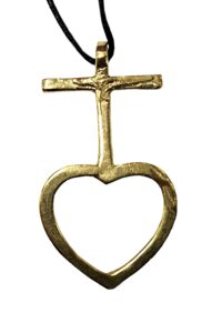 Pendentif croix bronze Sacré-cœur 4 cm