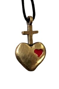 Pendentif croix cœur bronze émaillé 2,7 cm
