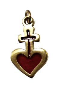 Pendentif croix Sacré-Cœur bronze émaillé 2,2 cm