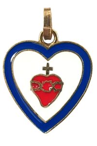 Médaille grand cœur liturgique métal doré bleue